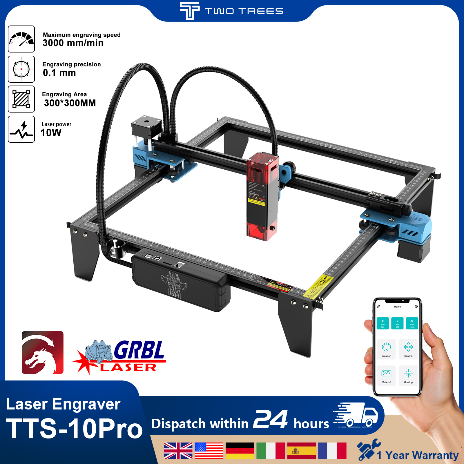 Twotrees TTS-10Pro الليزر حفار - مراجعة Industrial Laser Printing Machine وسعره